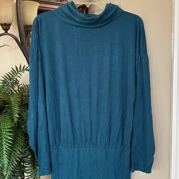 Free People Sundown Cowl Neck Ruched Mini Dress Dark Green Boho Long Sleeve - Picture 13 of 16